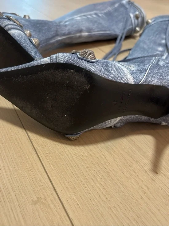 Balenciaga Washed Denim Knee-High Pointed-Toe Boots in Blue - Picture 6 of 9